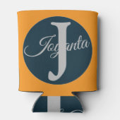 Custom orange greay blue Monogram Elegant Blikjeskoeler (Achterkant)