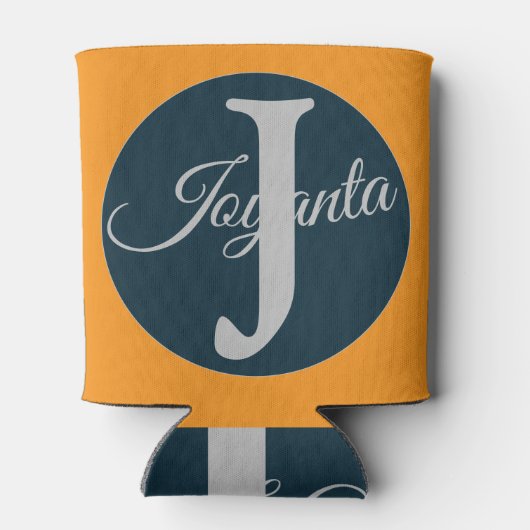 Custom orange greay blue Monogram Elegant Blikjeskoeler (Achterkant)