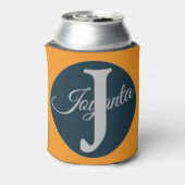 Custom orange greay blue Monogram Elegant Blikjeskoeler (Blikje Achterkant)