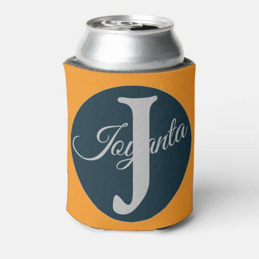 Custom  orange greay blue Monogram Elegant Blikjeskoeler (Blikje Achterkant)