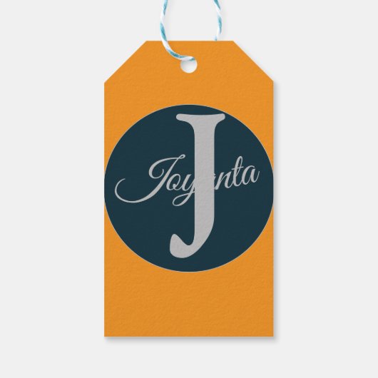 Custom  orange greay blue Monogram Elegant Cadeaulabel (Achterkant)