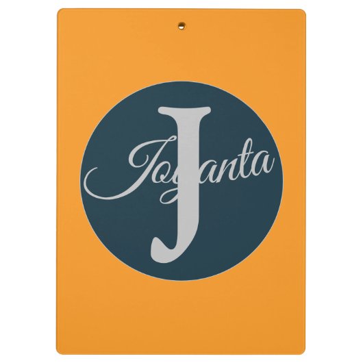 Custom  orange greay blue Monogram Elegant Klembord (Achterkant)