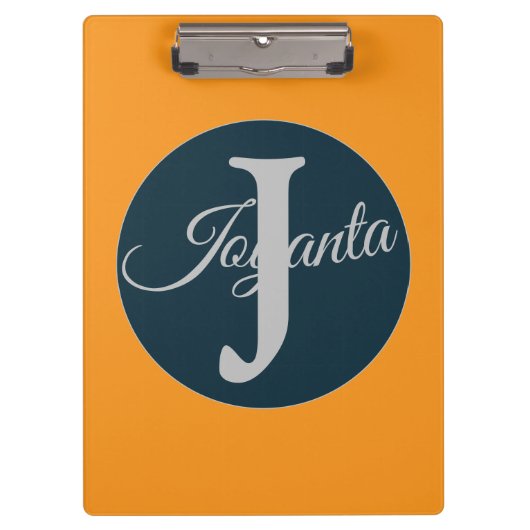 Custom  orange greay blue Monogram Elegant Klembord (Voorkant)