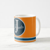 Custom  orange greay blue Monogram Elegant Koffiemok (Voorkant rechts)