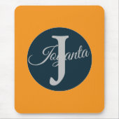 Custom  orange greay blue Monogram Elegant Muismat (Voorkant)