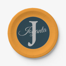 Custom  orange greay blue Monogram Elegant Papieren Bordje