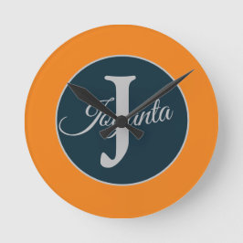 Custom  orange greay blue Monogram Elegant Ronde Klok