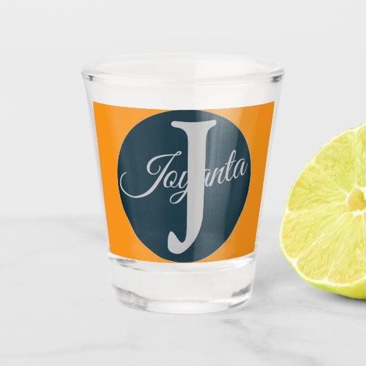 Custom  orange greay blue Monogram Elegant Shot Glas (Voorkant)