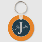 Custom  orange greay blue Monogram Elegant Sleutelhanger (Voorkant)