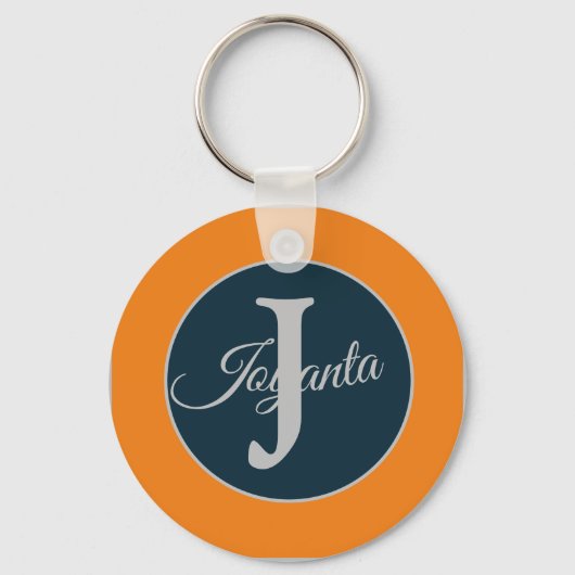 Custom  orange greay blue Monogram Elegant Sleutelhanger (Voorkant)