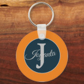 Custom  orange greay blue Monogram Elegant Sleutelhanger (Voorkant)