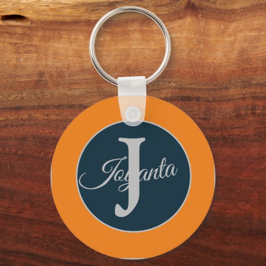 Custom  orange greay blue Monogram Elegant Sleutelhanger (Voorkant)