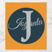 Custom  orange greay blue Monogram Elegant Wijn Etiket (Enkel label)