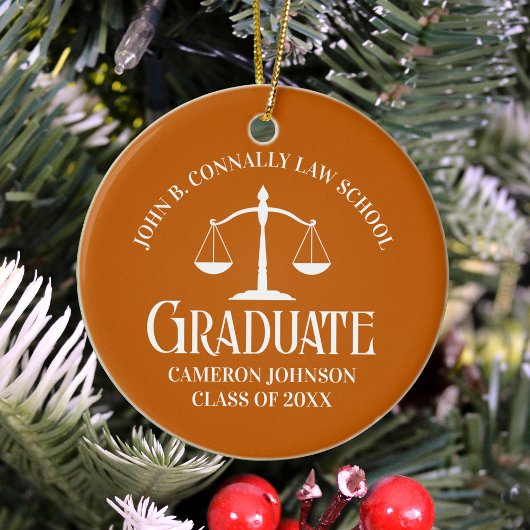 Custom Oranje Law School Afstuderen Foto Kerstmis Keramisch Ornament