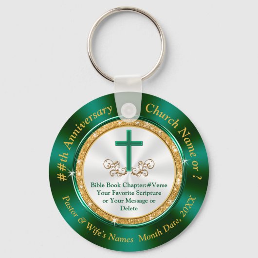 Custom Orded Green Gold White Church Jubileum Sleutelhanger (Voorkant)
