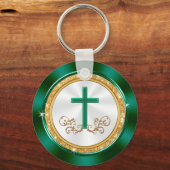 Custom Orded Green Gold White Church Jubileum Sleutelhanger (Achterkant)