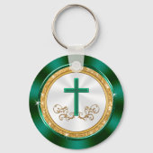 Custom Orded Green Gold White Church Jubileum Sleutelhanger (Achterkant)