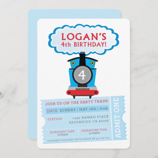 CUSTOM ORDER Logan's 4e verjaardag trein uitnodigi Kaart (Voorkant / Achterkant)