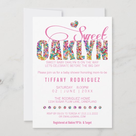 CUSTOM ORDER Sweet Oaklyn Baby shower Uitnodiging (Voorkant)
