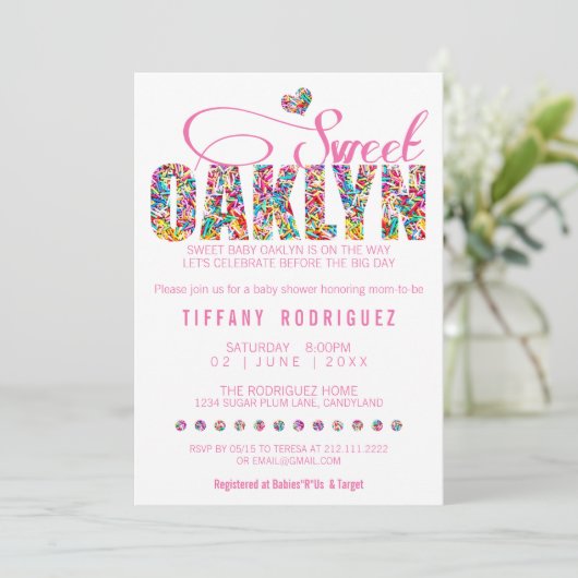 CUSTOM ORDER Sweet Oaklyn Baby shower Uitnodiging (Staand voorkant)