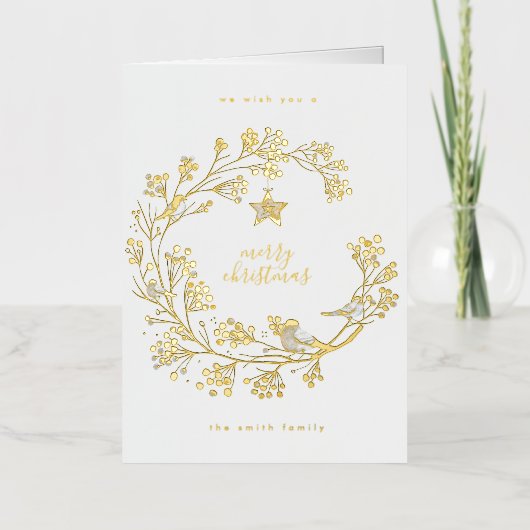 Custom Organic Christmas Wreath Holiday Folded Folie Wenskaart (Voorkant)