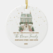 Custom Our First Christmas New Home Gold Snowflake Keramisch Ornament (Voorkant)