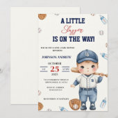 Custom Our Little Slugger Baseball Baby Shower Kaart (Voorkant / Achterkant)