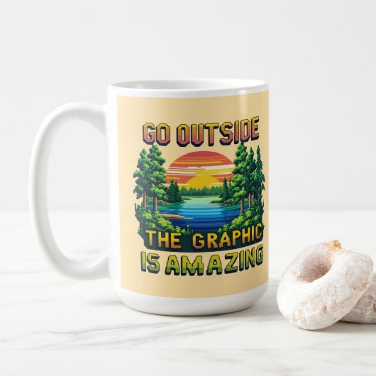 Custom Outdoor Nature Scene Pixel Art Graphic  Koffiemok (Met donut)