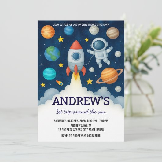 Custom Outer Space Astronaut voor kind Verjaardag Kaart (Staand voorkant)