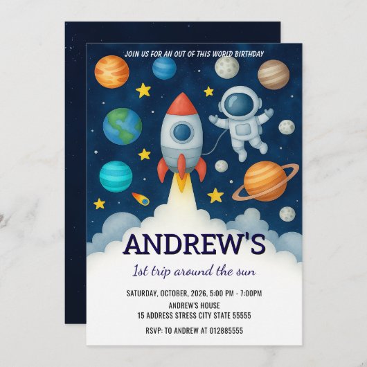 Custom Outer Space Astronaut voor kind Verjaardag Kaart (Voorkant / Achterkant)