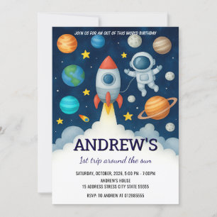 Custom Outer Space Astronaut voor kind Verjaardag Kaart