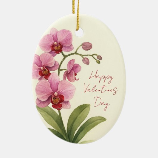 Custom Oval Ceramic Ornament with Orchid Flower (Achterkant)