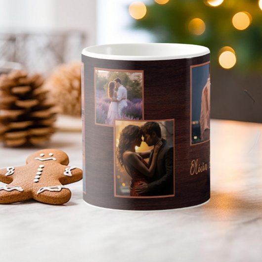 Custom Paar 4 Foto Rustieke Bruine Valentijn Koffiemok