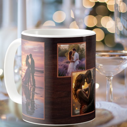 Custom Paar 4 Foto Rustieke Bruine Valentijn Koffiemok