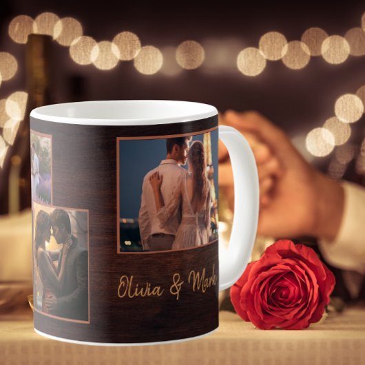 Custom Paar 4 Foto Rustieke Bruine Valentijn Koffiemok