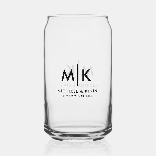 Custom Paar Bruiloft Moderne Monogram Initialen Blikvorm Glas (Voorkant)