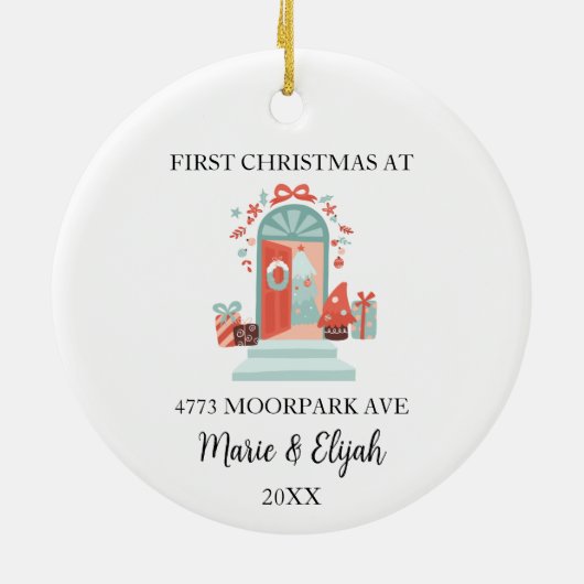 Custom paar eerste kerst keramisch ornament (Achterkant)