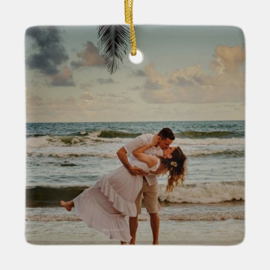 Custom Paar foto ornament, Foto kerst Keramisch Ornament (Voorkant)