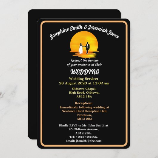 Custom Paar Huwelijk Zonsondergang Bruiloft Uitnod Kaart (Voorkant / Achterkant)