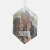 Custom paar liefde foto gepersonaliseerd glas ornament (Voorkant links)