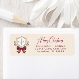 Custom paar Monogram Crest Bow Kerstmis Etiket