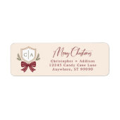 Custom paar Monogram Crest Bow Kerstmis Etiket (Voorkant)