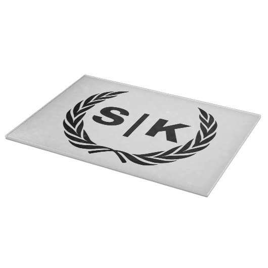 Custom Paar Monogram met Laurel bladeren Snijplank (Hoek)