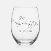 Custom Paar Monogrammen Zwart Ineengestrengelde Ha Wijnglas Zonder Voet (Voorkant)
