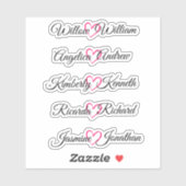 Custom Paar Namen Gastenlijst Kalligrafie Hart Sticker (Vel)