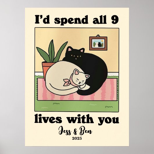CUSTOM Paar Print, Gepersonaliseerde Kat Illustrat Poster (Voorkant)