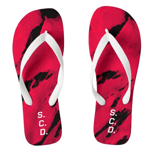 Custom Paar Teenslippers Geborsteld Rood Zwart (Voetbed)