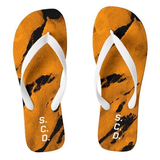 Custom Paar Teenslippers Geborsteld Sinaasappel Zw (Voetbed)