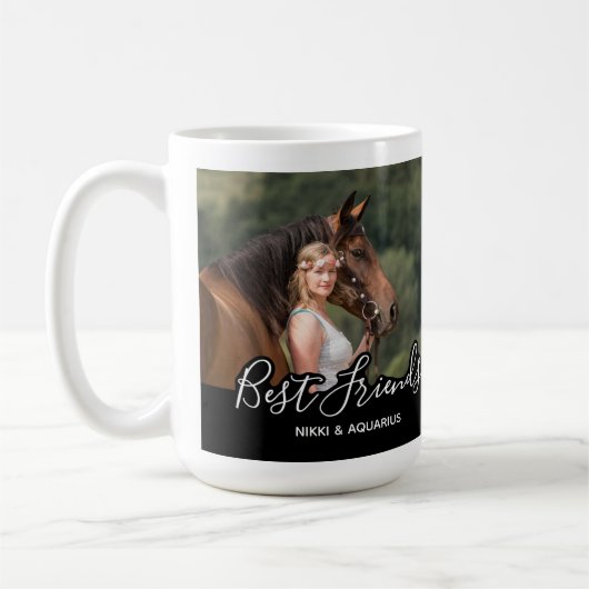 Custom Paard Foto Zwart Beste Vrienden Koffiemok (Links)