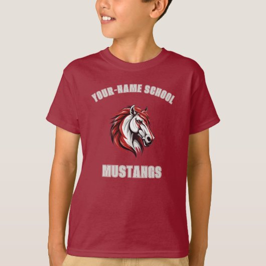 CUSTOM Paard Mustang Hengst Mascotte | Rood & Grij T-shirt (Voorkant)